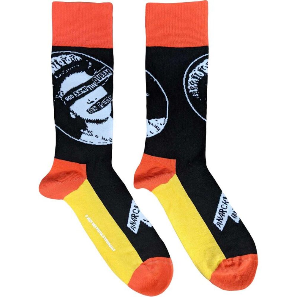 Sex Pistols Unisex Adult God Save The Queen Socks / Black/Orange/Yellow